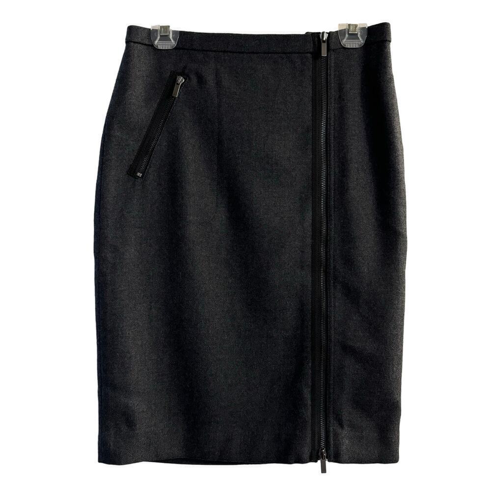 J.crew Women's 100% Wool Asymmetric Zip Dark Gray Pencil Skirt Sz 4 Office Siren